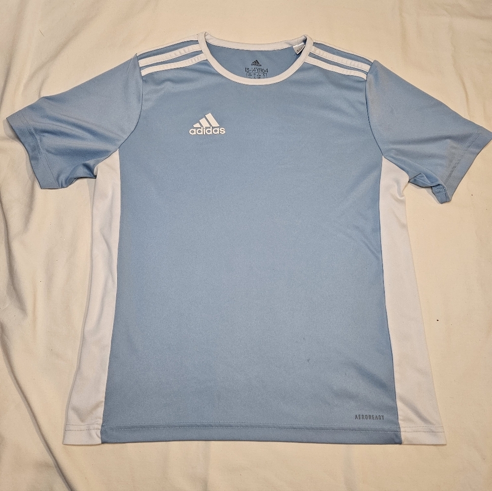 Adidas Kids Entrada Soccer Jersey Large (13-14yrs) Light Blue & White Youth Size - Picture 2 of 7
